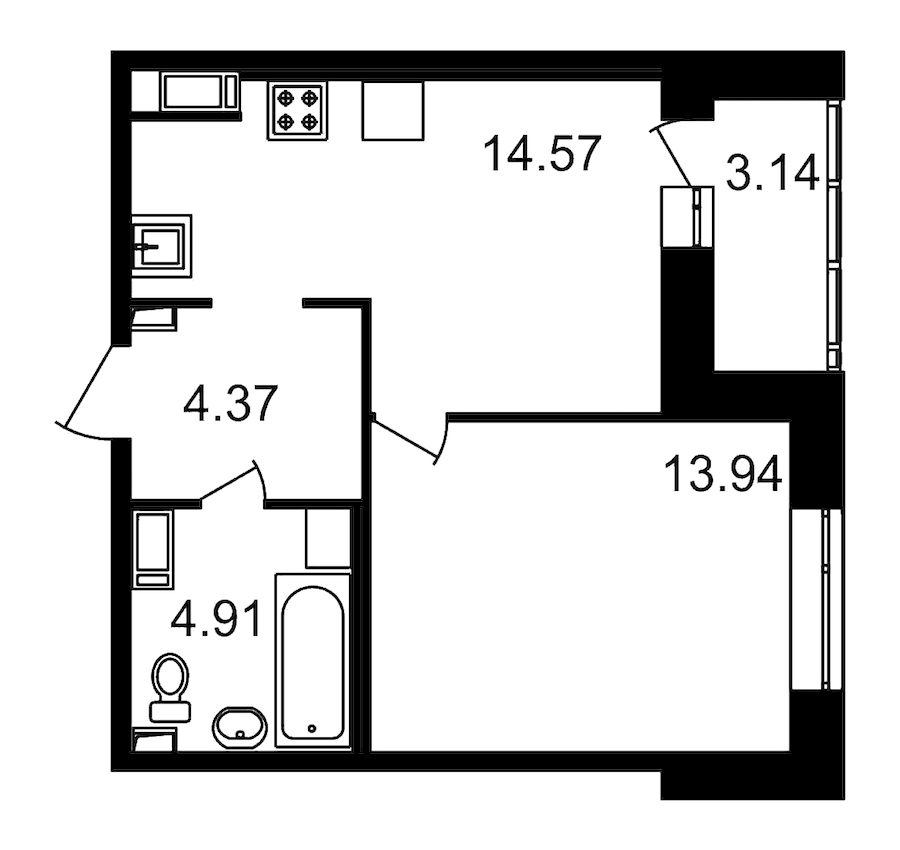 1-комнатная, 41 м² — ЖК ЖК Елизаровский