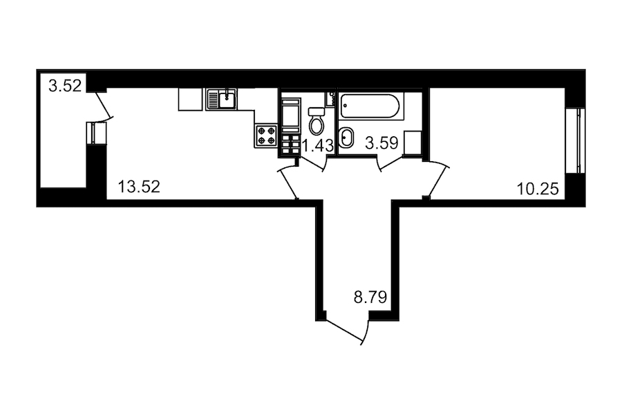 1-комнатная, 41 м² — ЖК ЖК Елизаровский