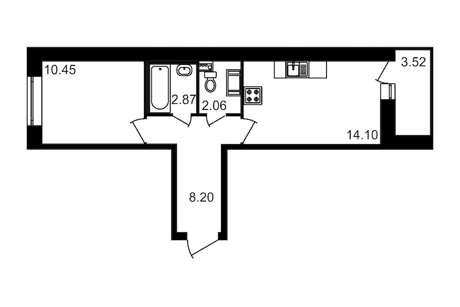 1-комнатная, 41 м² — ЖК ЖК Елизаровский