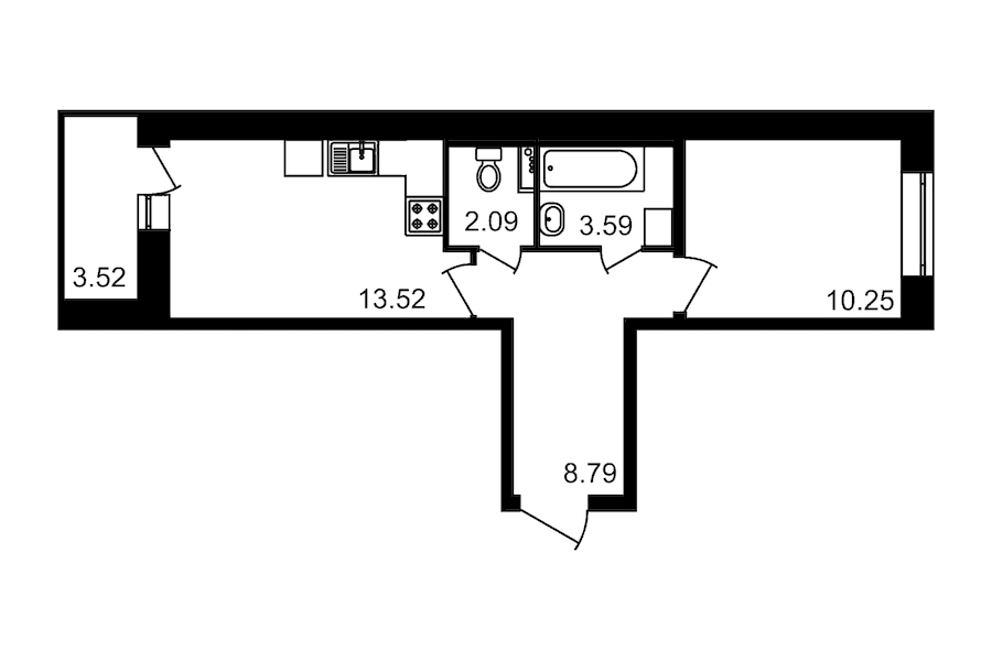 1-комнатная, 42 м² — ЖК ЖК Елизаровский