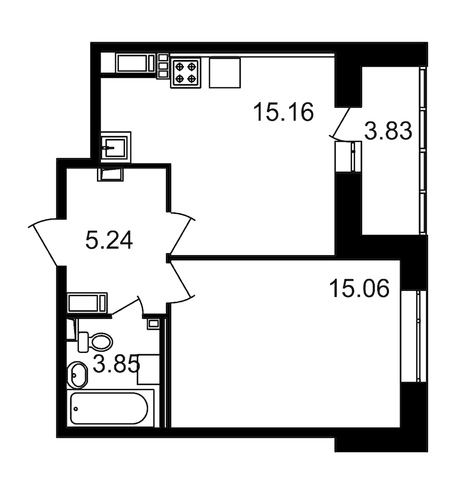 1-комнатная, 43 м² — ЖК ЖК Елизаровский
