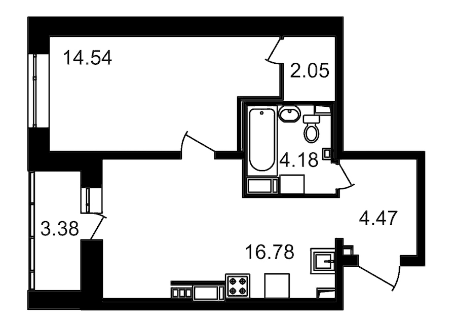 1-комнатная, 45 м² — ЖК ЖК Елизаровский
