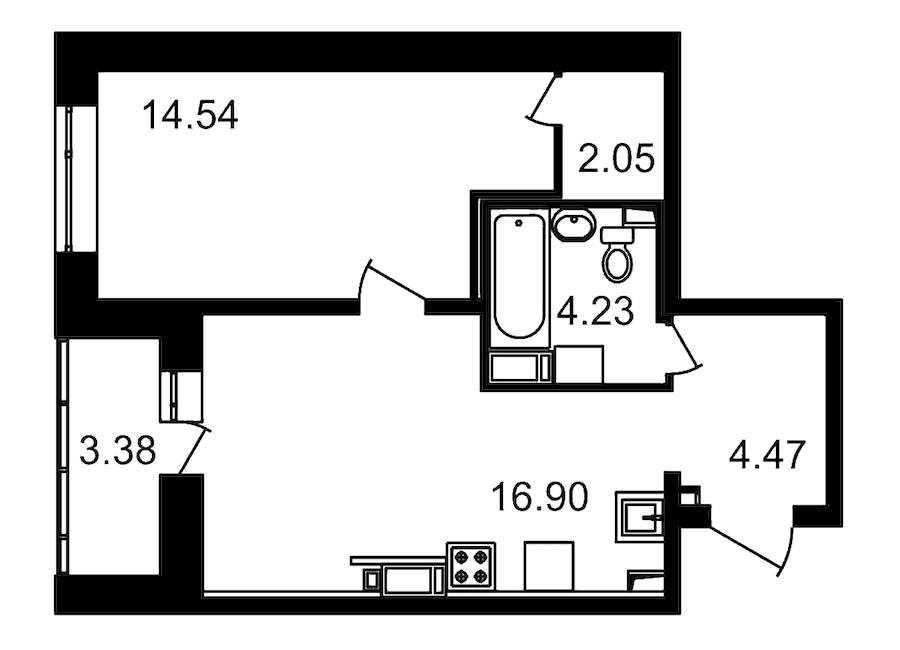 1-комнатная, 45 м² — ЖК ЖК Елизаровский