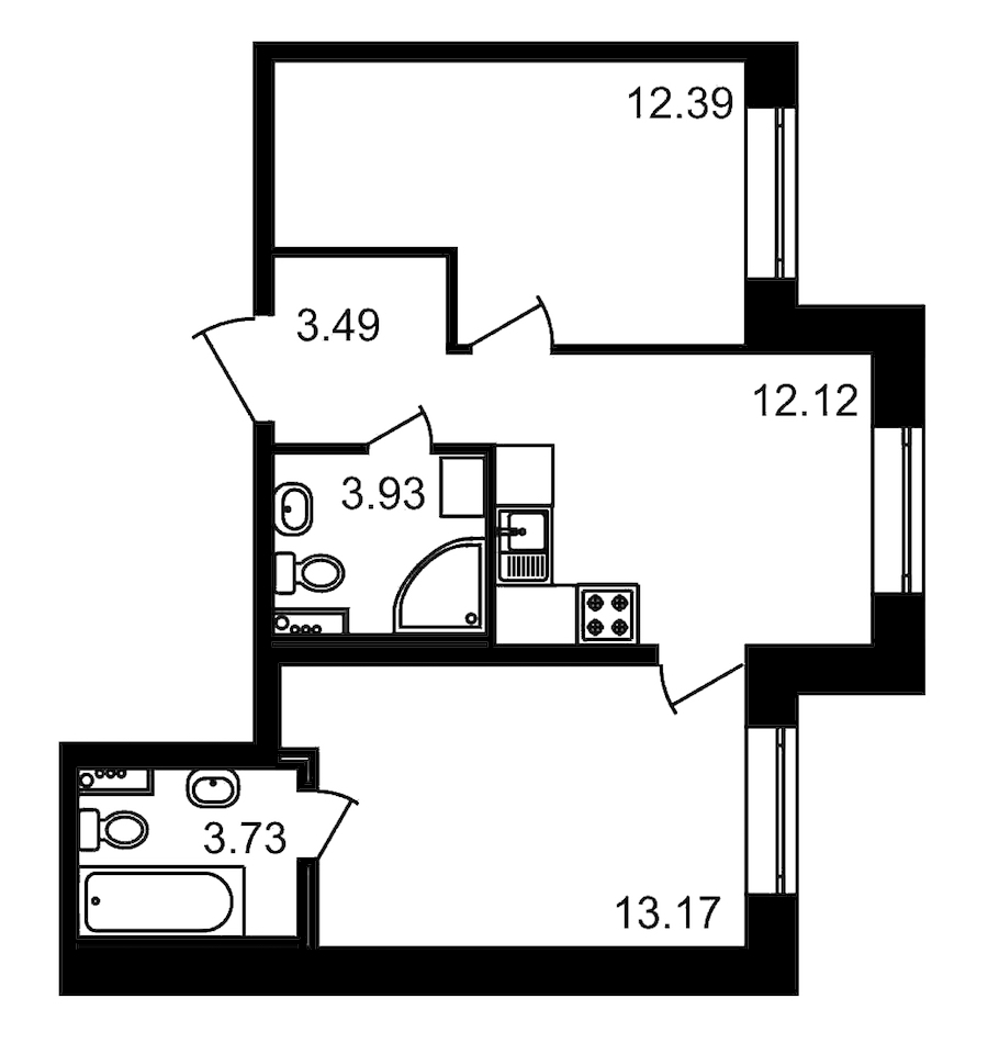 2-комнатная, 49 м² — ЖК ЖК Елизаровский
