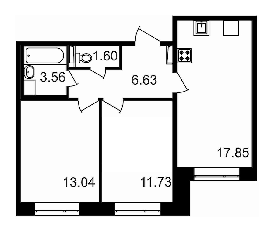 2-комнатная, 54 м² — ЖК ЖК Елизаровский