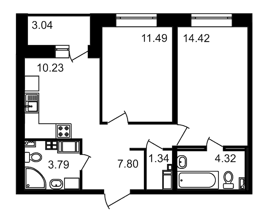 2-комнатная, 56 м² — ЖК ЖК Елизаровский