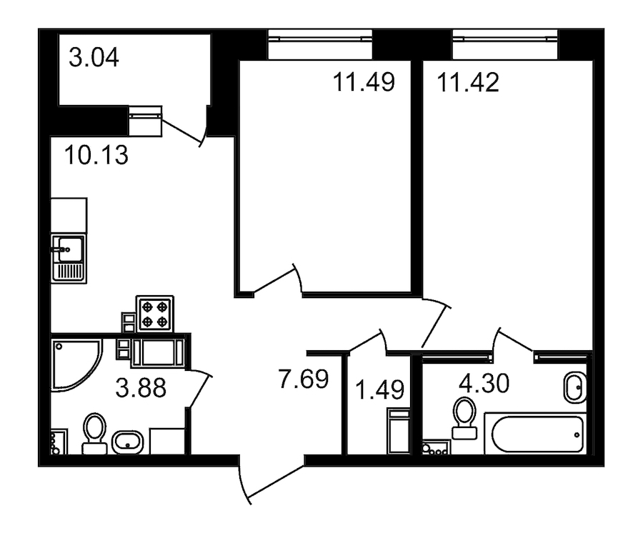 2-комнатная, 56 м² — ЖК ЖК Елизаровский