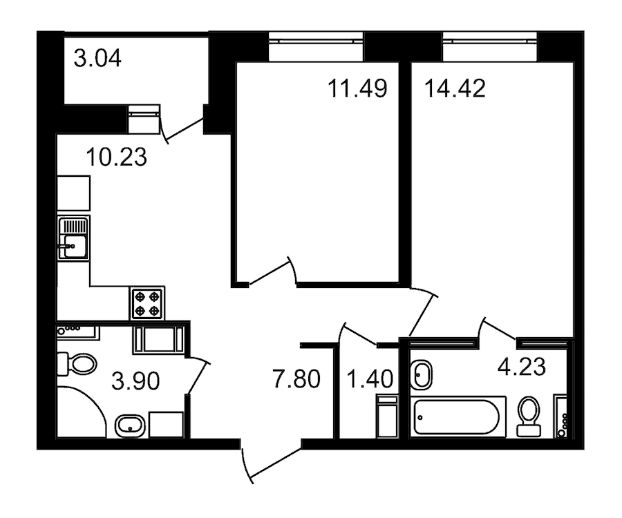 2-комнатная, 57 м² — ЖК ЖК Елизаровский