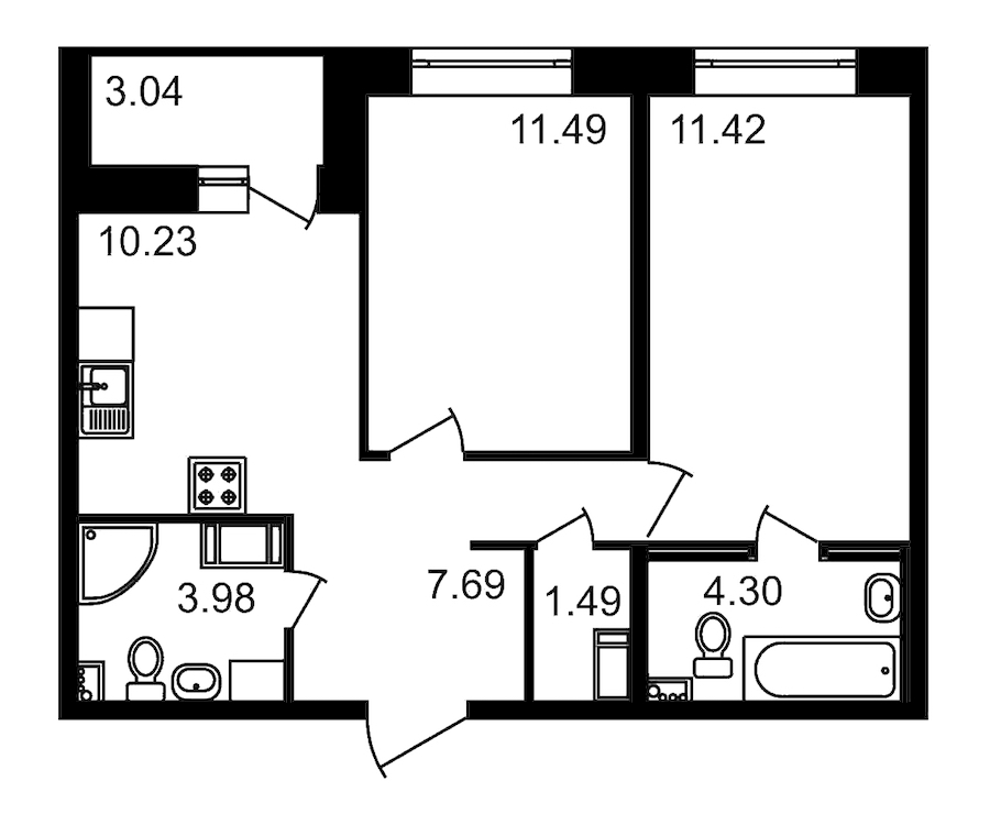 2-комнатная, 57 м² — ЖК ЖК Елизаровский