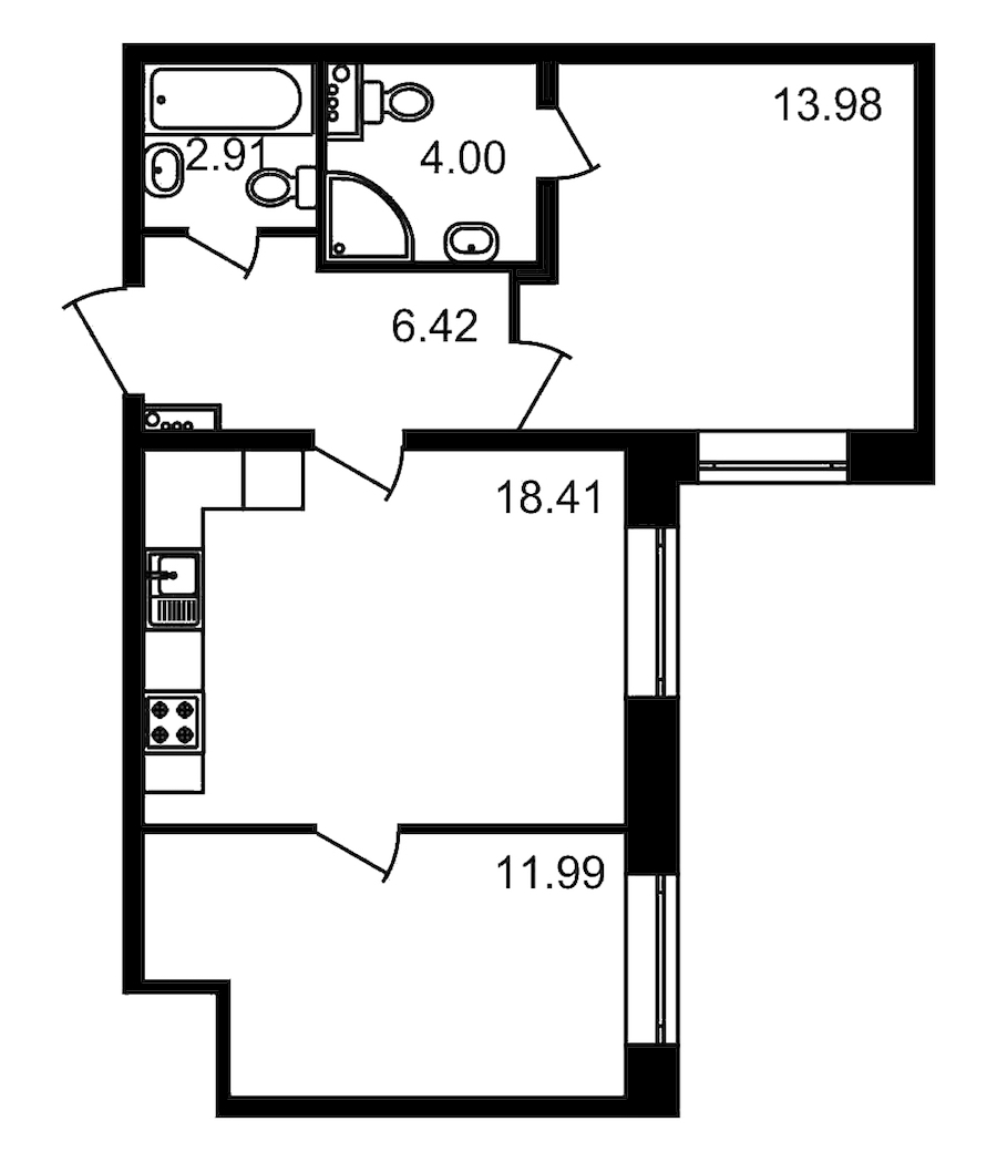 2-комнатная, 58 м² — ЖК ЖК Елизаровский