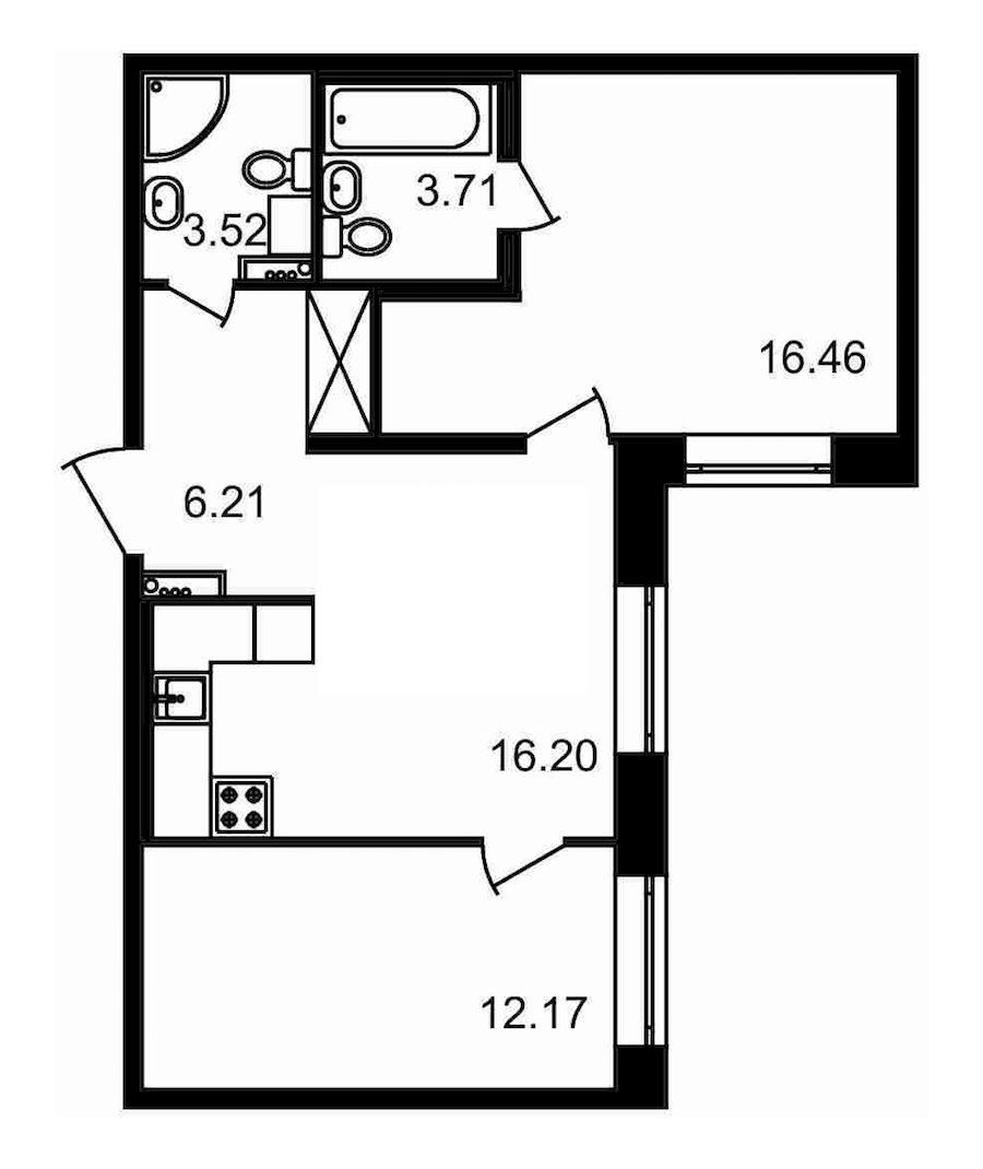 2-комнатная, 58 м² — ЖК ЖК Елизаровский