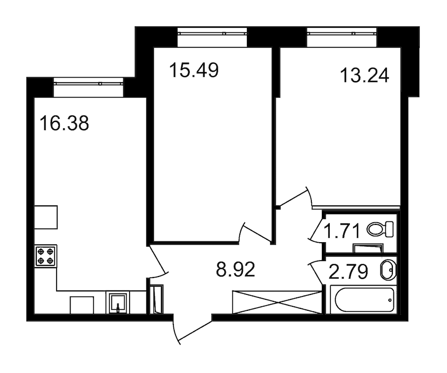 2-комнатная, 59 м² — ЖК ЖК Елизаровский