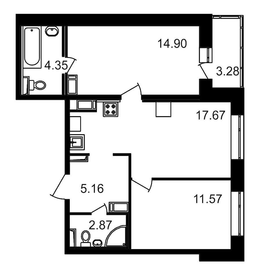 2-комнатная, 60 м² — ЖК ЖК Елизаровский