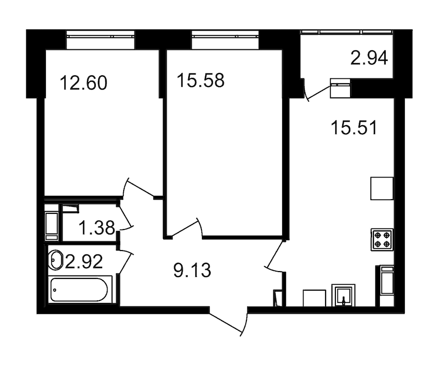 2-комнатная, 60 м² — ЖК ЖК Елизаровский