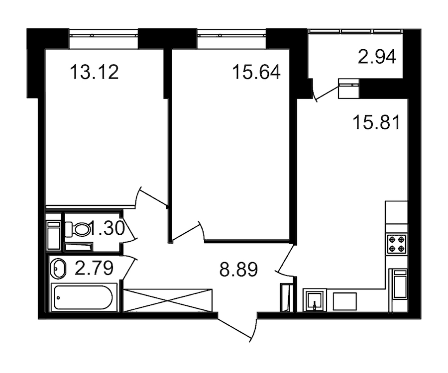 2-комнатная, 61 м² — ЖК ЖК Елизаровский