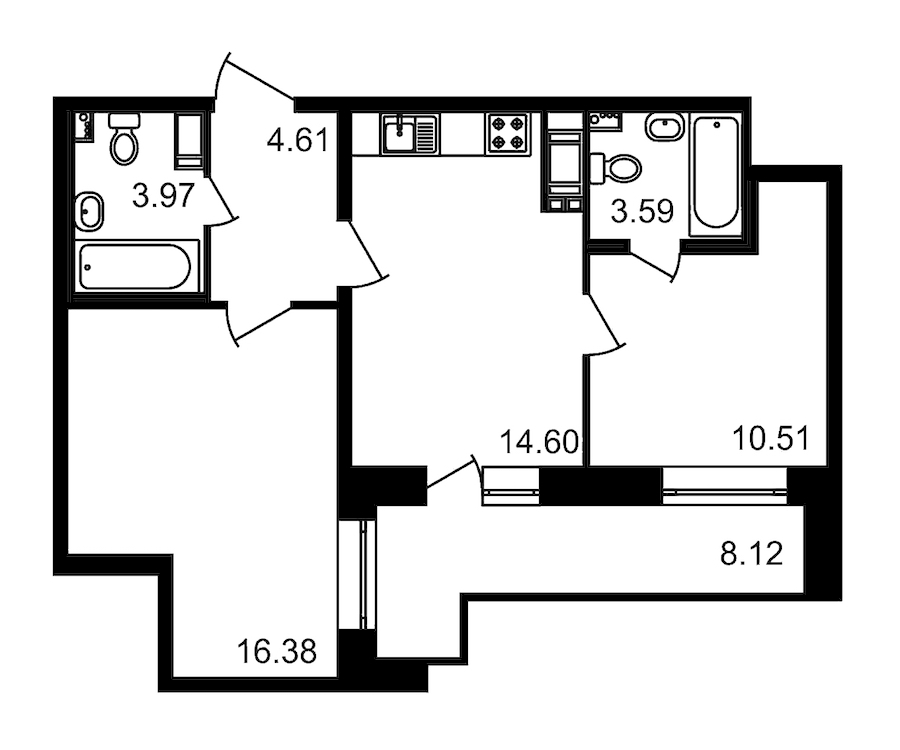 2-комнатная, 62 м² — ЖК ЖК Елизаровский