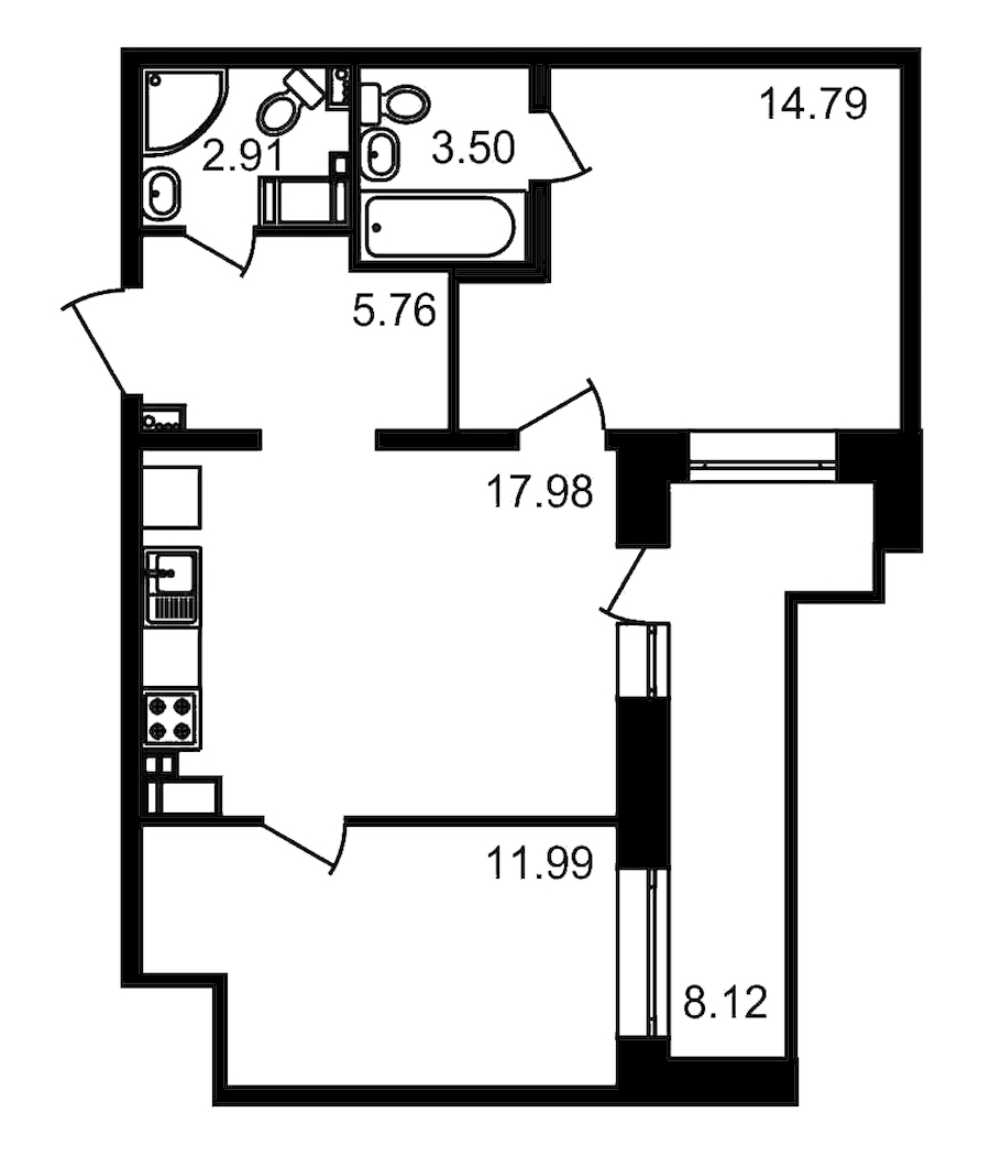 2-комнатная, 65 м² — ЖК ЖК Елизаровский
