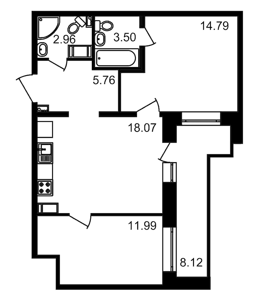 2-комнатная, 65 м² — ЖК ЖК Елизаровский