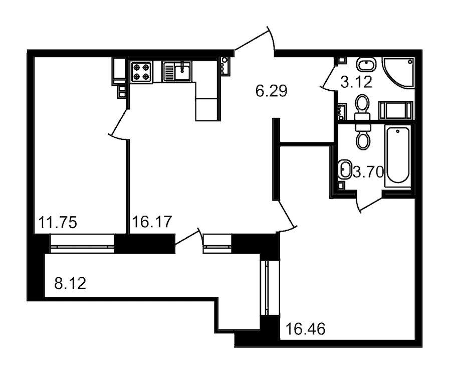 2-комнатная, 66 м² — ЖК ЖК Елизаровский
