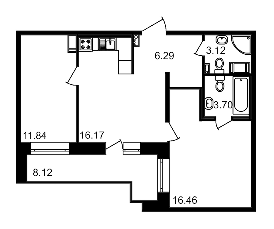 2-комнатная, 66 м² — ЖК ЖК Елизаровский