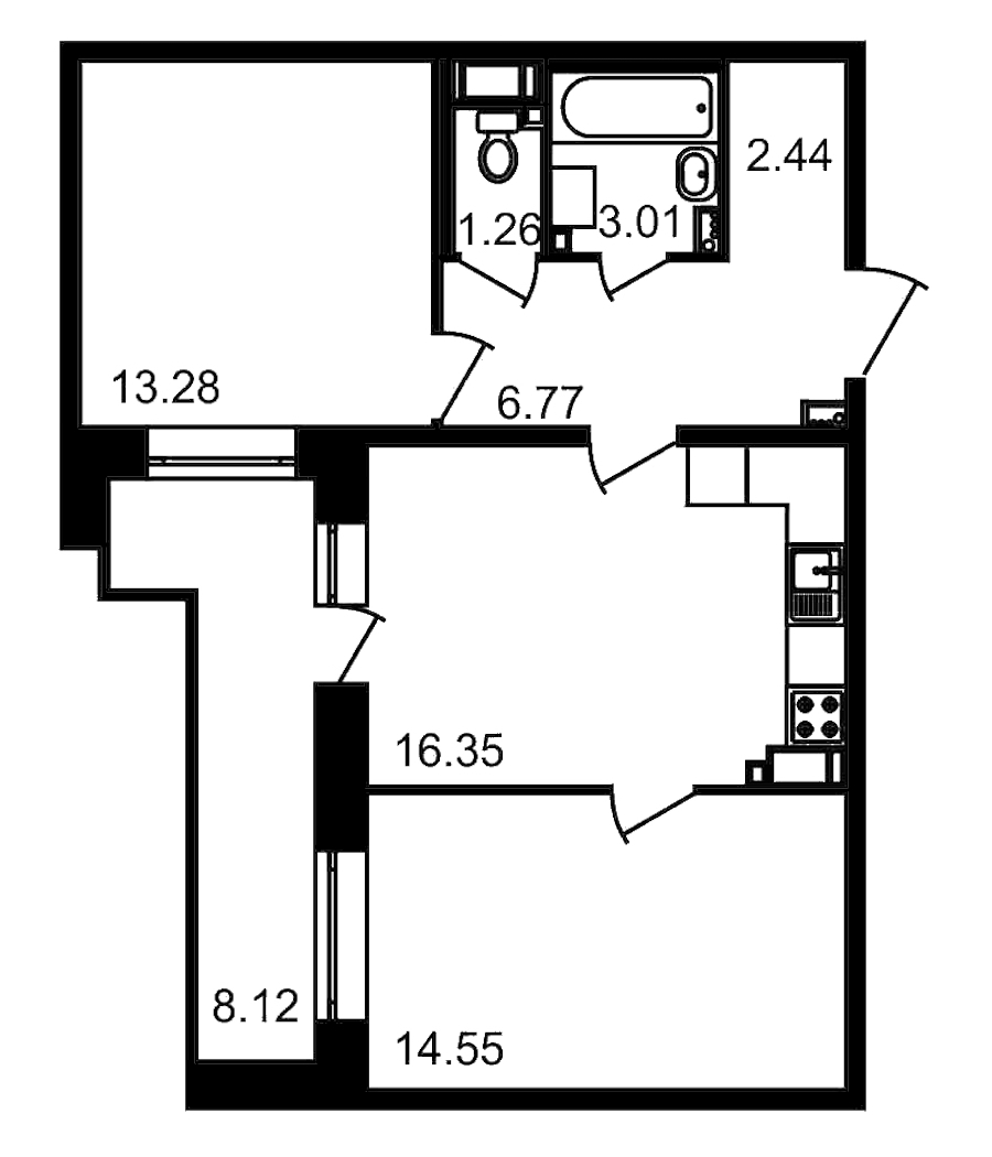 2-комнатная, 66 м² — ЖК ЖК Елизаровский