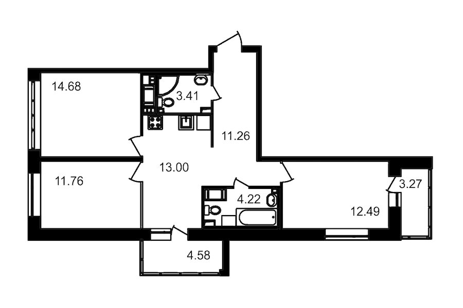 3-комнатная, 79 м² — ЖК ЖК Елизаровский