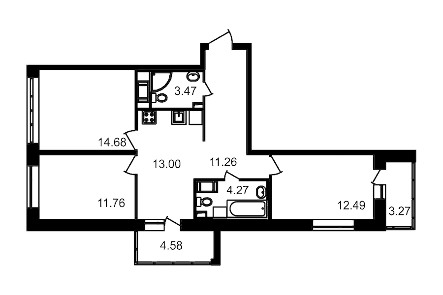 3-комнатная, 79 м² — ЖК ЖК Елизаровский