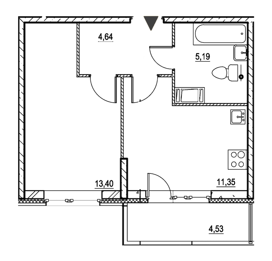 1-комнатная, 36 м² — ЖК ЖК Охта Хаус