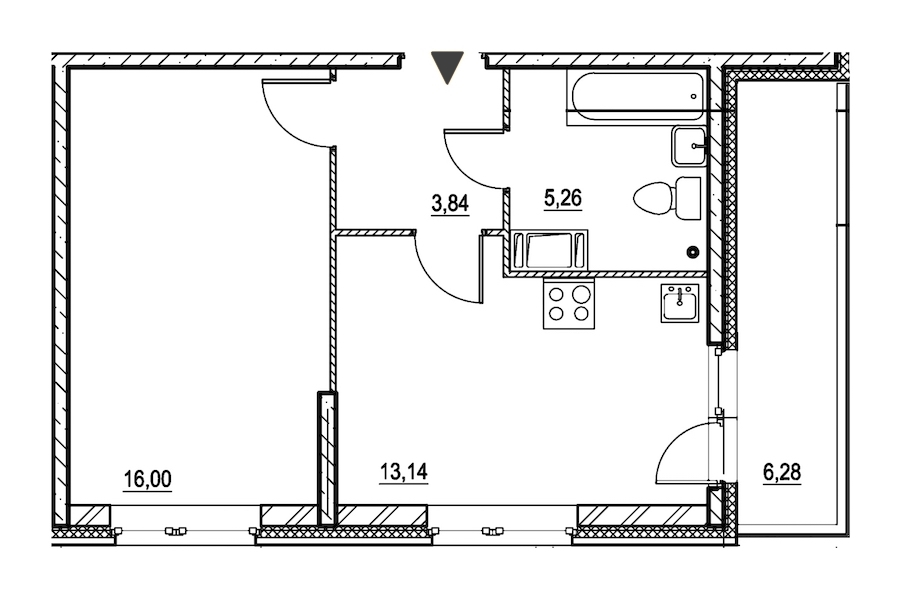 1-комнатная, 41 м² — ЖК ЖК Охта Хаус