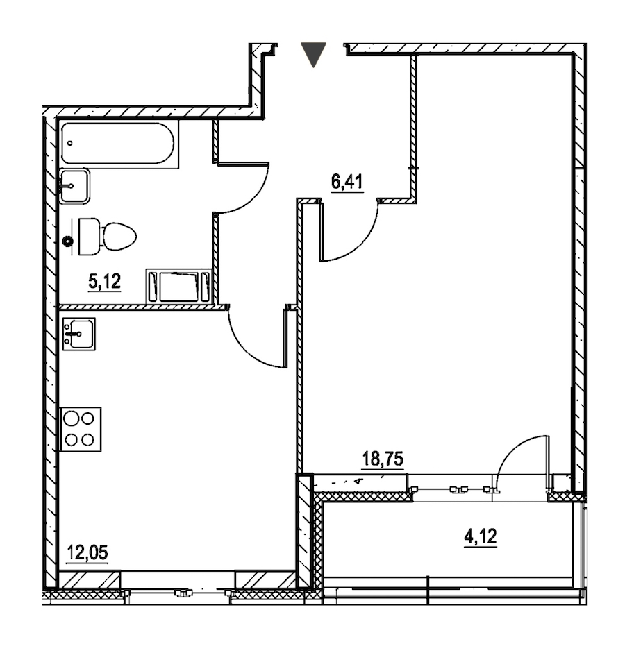 1-комнатная, 44 м² — ЖК ЖК Охта Хаус