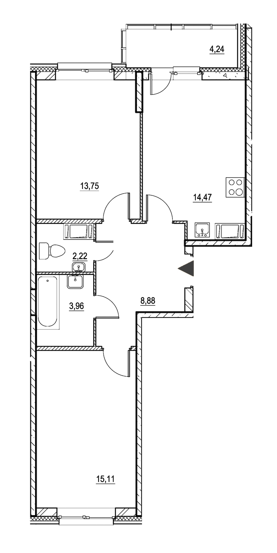 2-комнатная, 61 м² — ЖК ЖК Охта Хаус