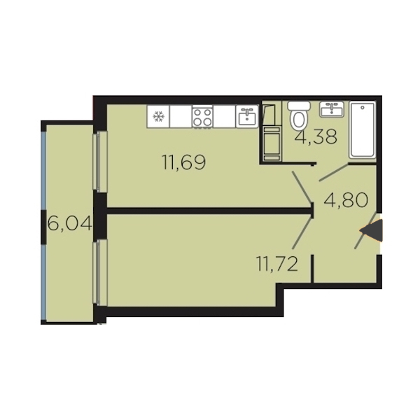 1-комнатная, 38 м² — ЖК Апарт-комплекс Like (Лайк)