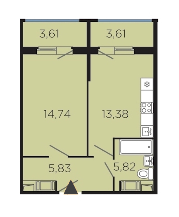 1-комнатная, 45 м² — ЖК Апарт-комплекс Like (Лайк)