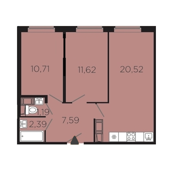 2-комнатная, 54 м² — ЖК Апарт-комплекс Like (Лайк)