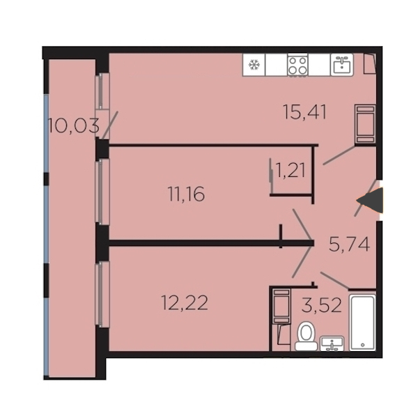 2-комнатная, 59 м² — ЖК Апарт-комплекс Like (Лайк)