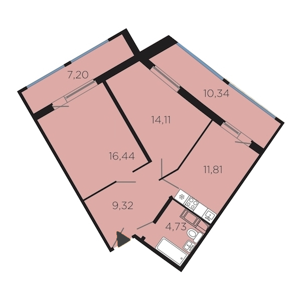 2-комнатная, 74 м² — ЖК Апарт-комплекс Like (Лайк)