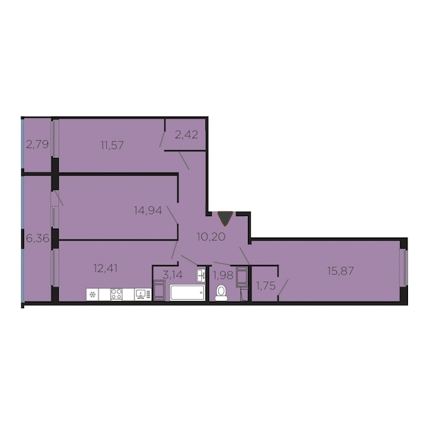 3-комнатная, 83 м² — ЖК Апарт-комплекс Like (Лайк)
