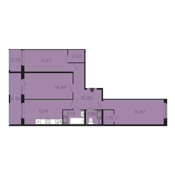 3-комнатная, 83 м² — ЖК Апарт-комплекс Like (Лайк)