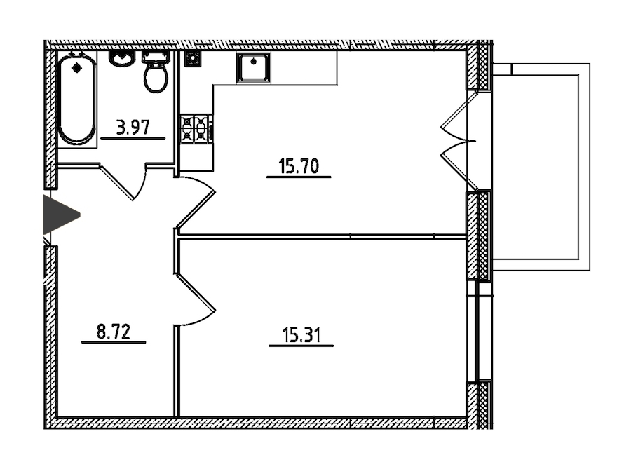 1-комнатная, 45 м² — ЖК ЖК Петровская доминанта