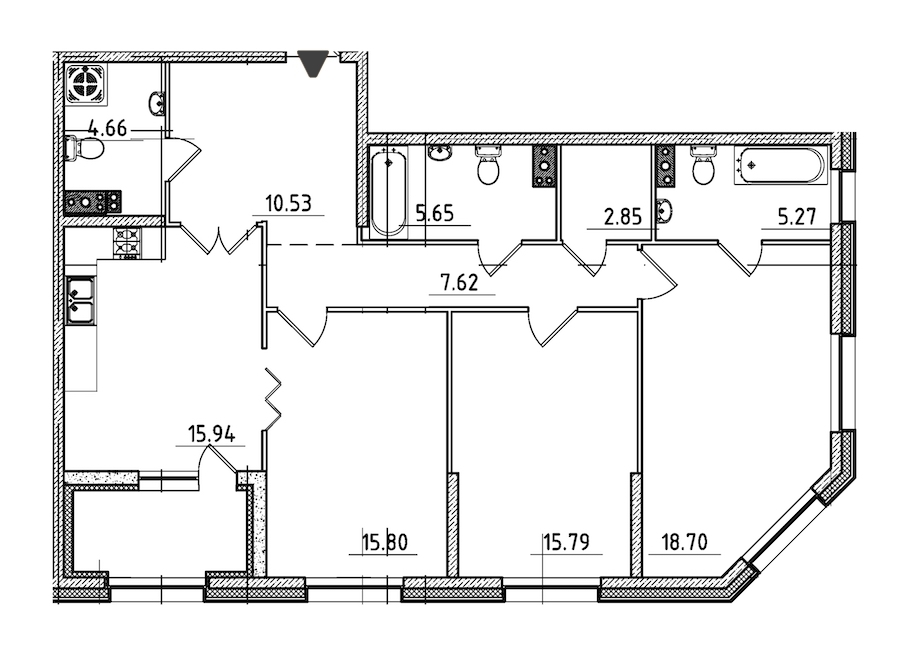3-комнатная, 105 м² — ЖК ЖК Петровская доминанта