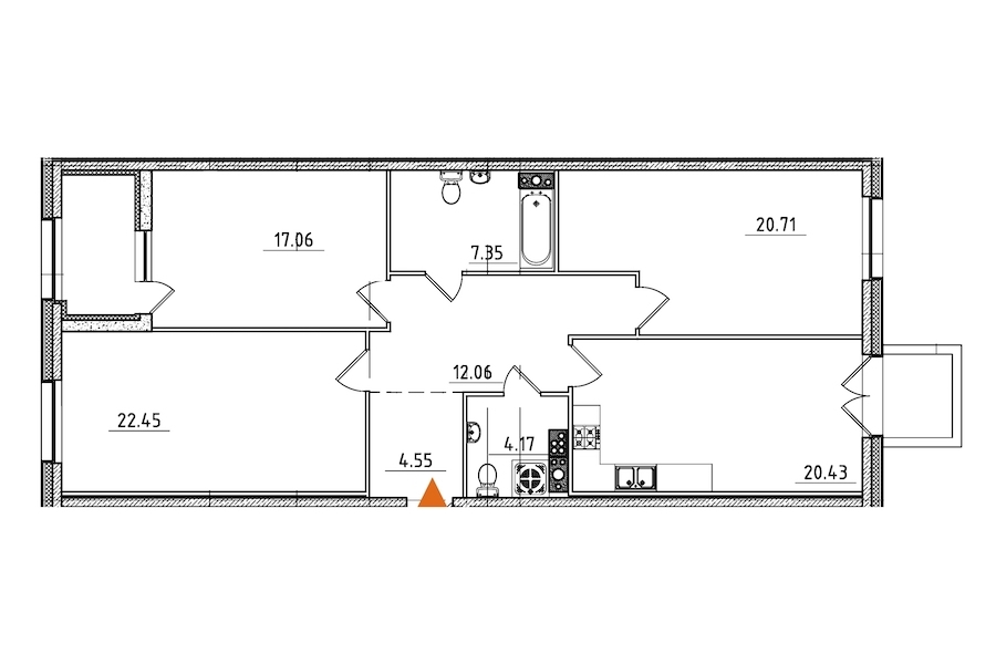 3-комнатная, 112 м² — ЖК ЖК Петровская доминанта