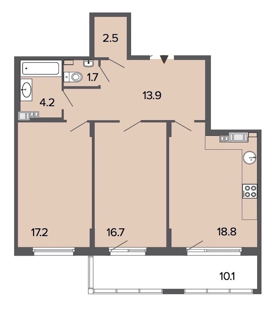 2-комнатная, 75 м² — ЖК Клубный дом Болконский