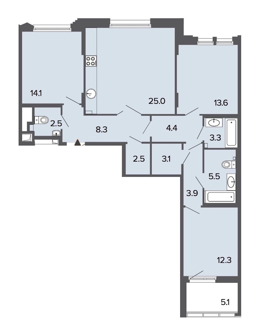 3-комнатная, 99 м² — ЖК Клубный дом Болконский