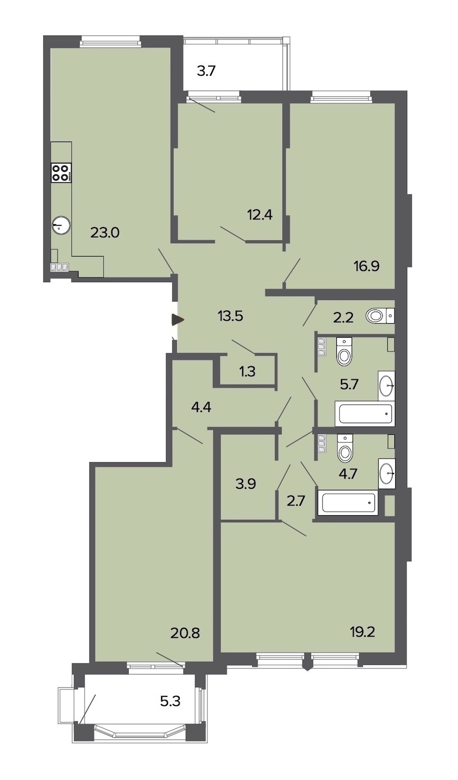 4-комнатная, 131 м² — ЖК Клубный дом Болконский