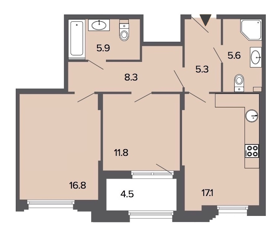 2-комнатная, 71 м² — ЖК Клубный дом Болконский