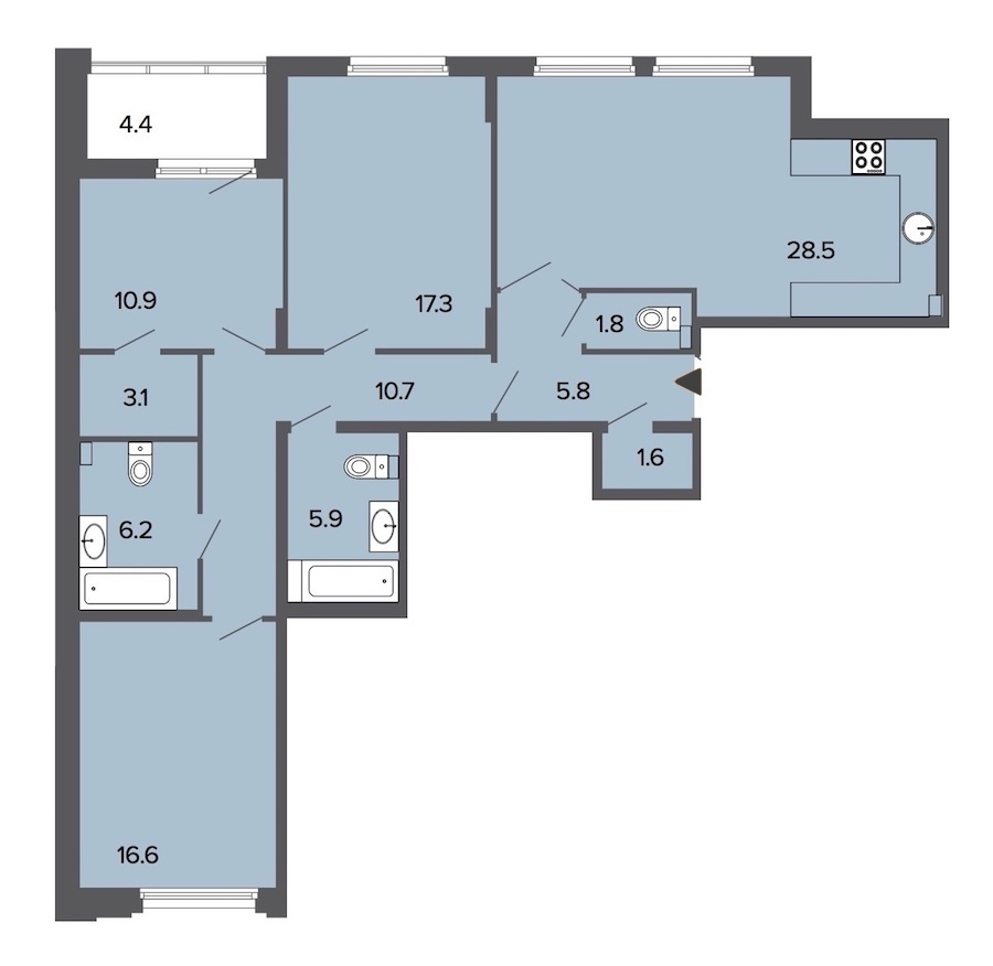 3-комнатная, 108 м² — ЖК Клубный дом Болконский