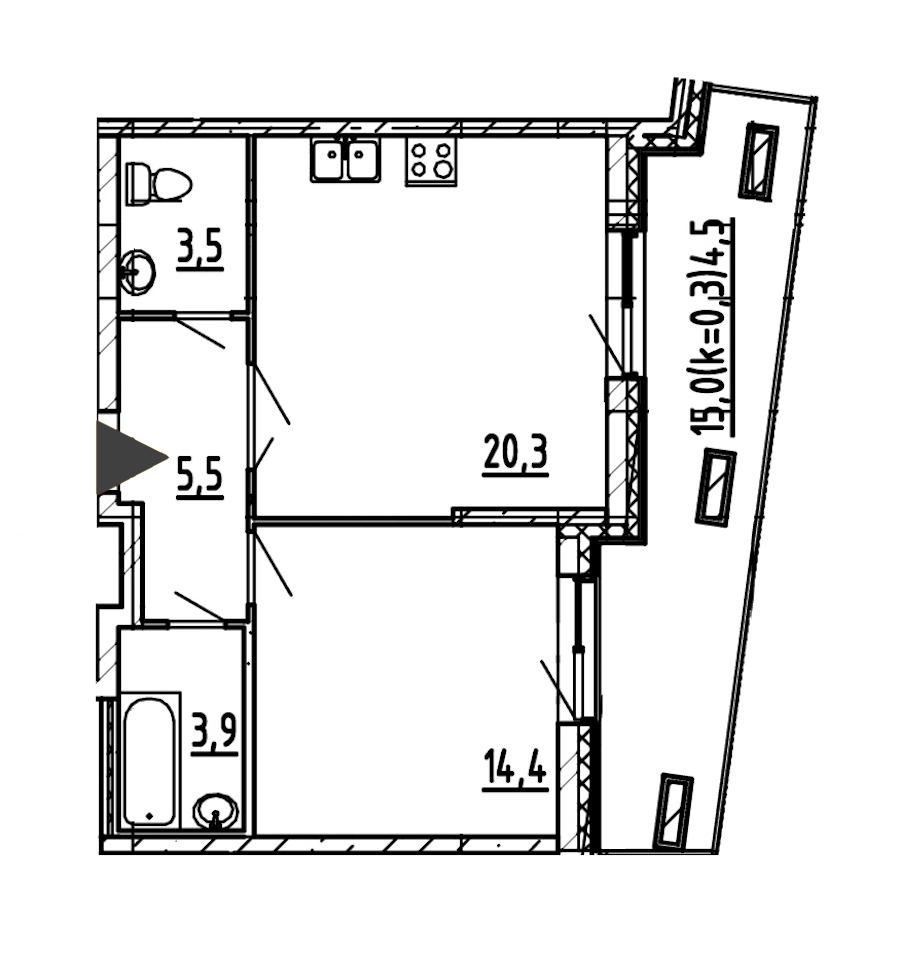 1-комнатная, 52 м² — ЖК ЖК Эталон на Неве