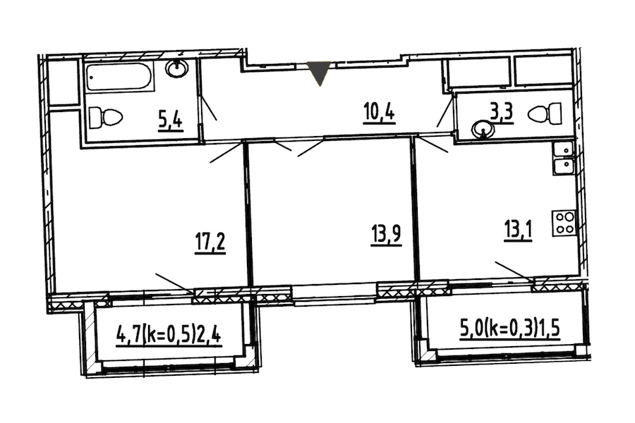 2-комнатная, 67 м² — ЖК ЖК Эталон на Неве