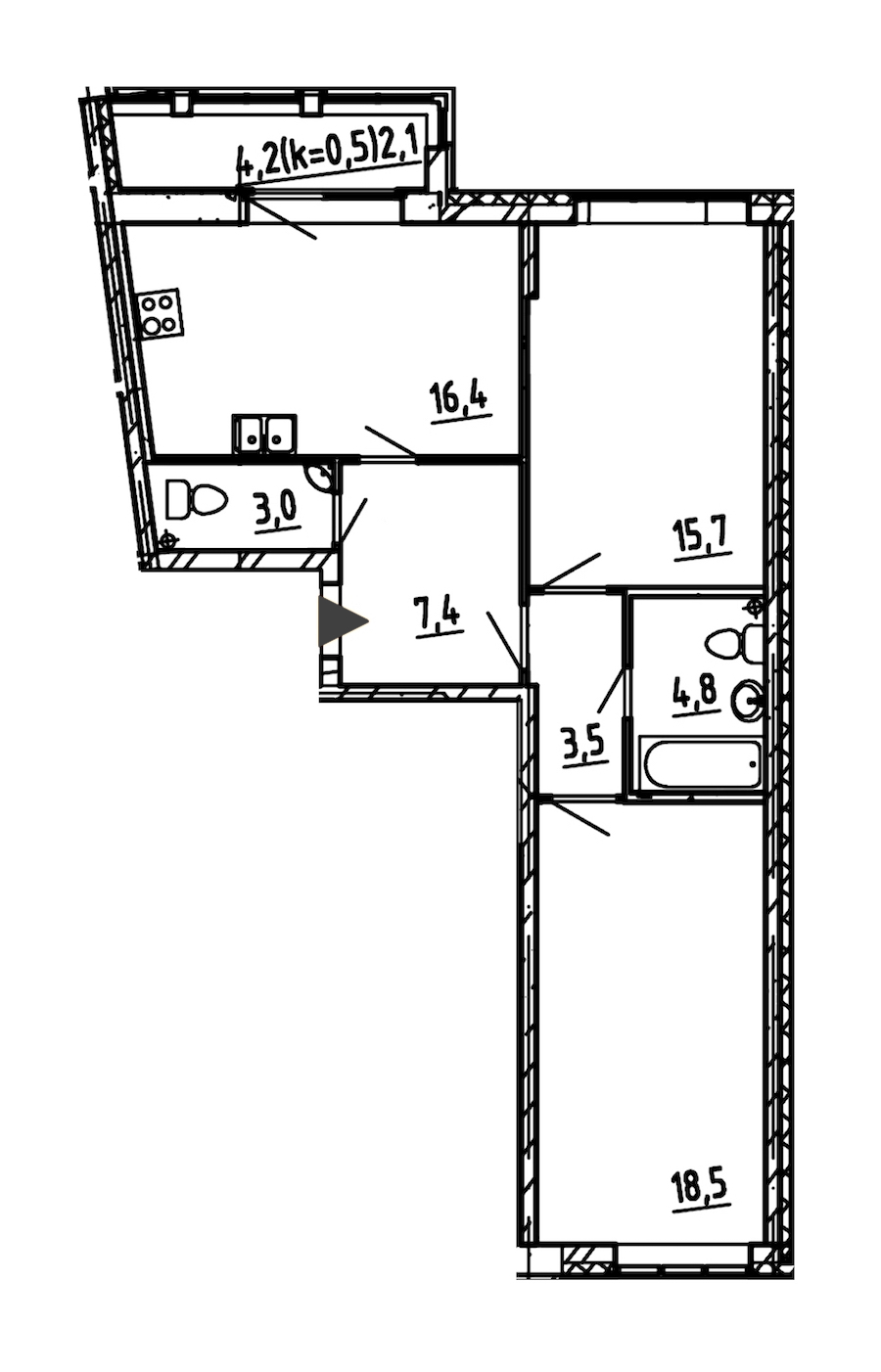 2-комнатная, 71 м² — ЖК ЖК Эталон на Неве