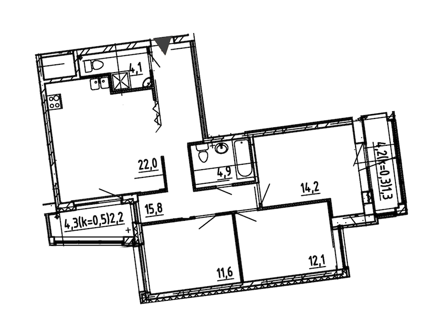 3-комнатная, 88 м² — ЖК ЖК Эталон на Неве